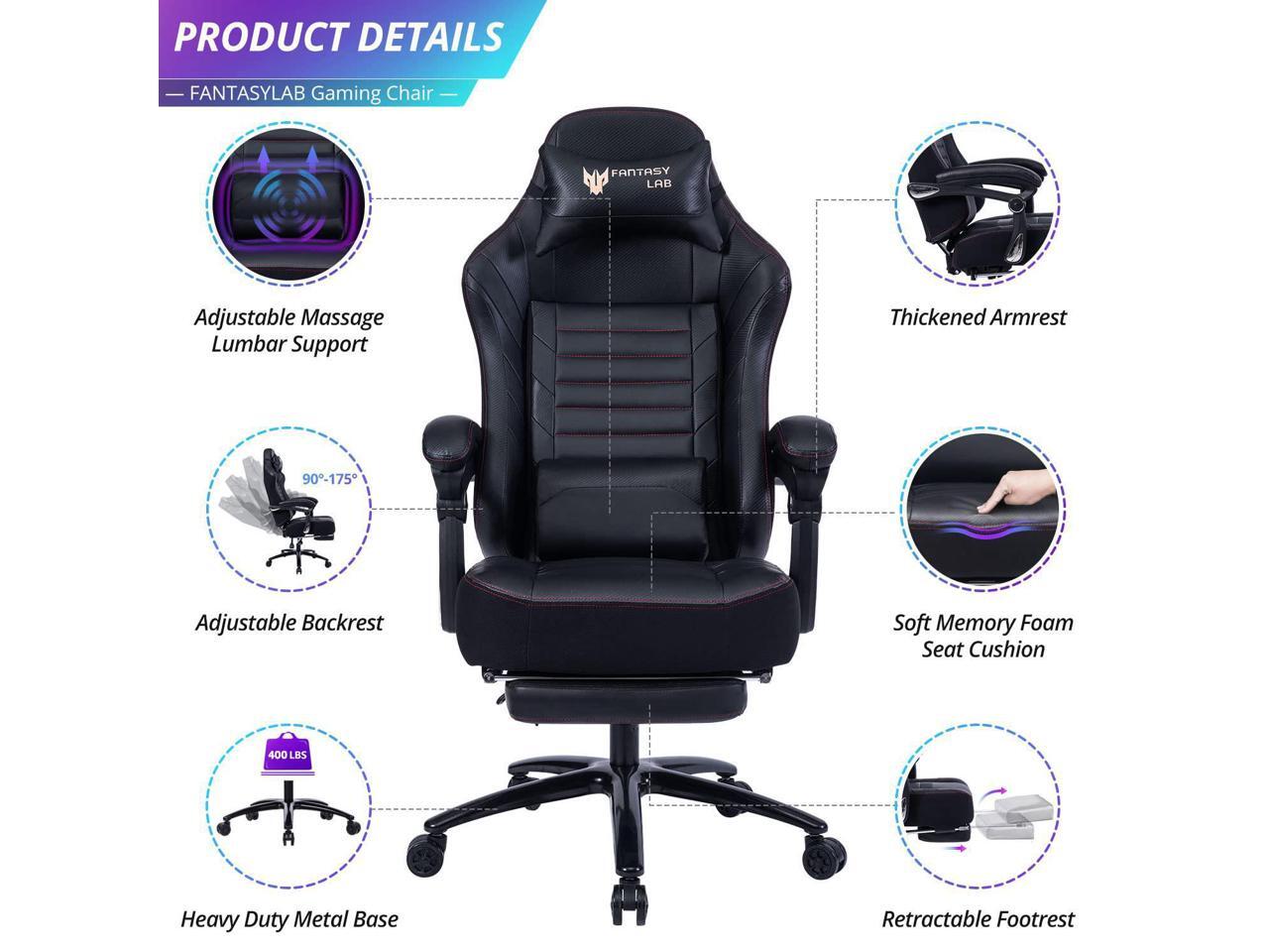 KILLABEE Big and Tall 400lb Massage Memory Foam Gaming Chair Adjustable Tilt, Back Angle and