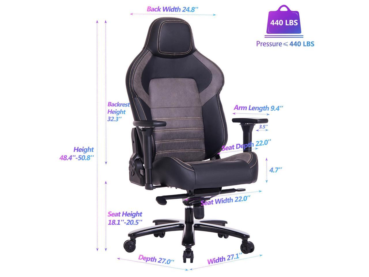 Fantasylab Big and Tall Gaming Chair 440lb Metal Base Memory Foam ...