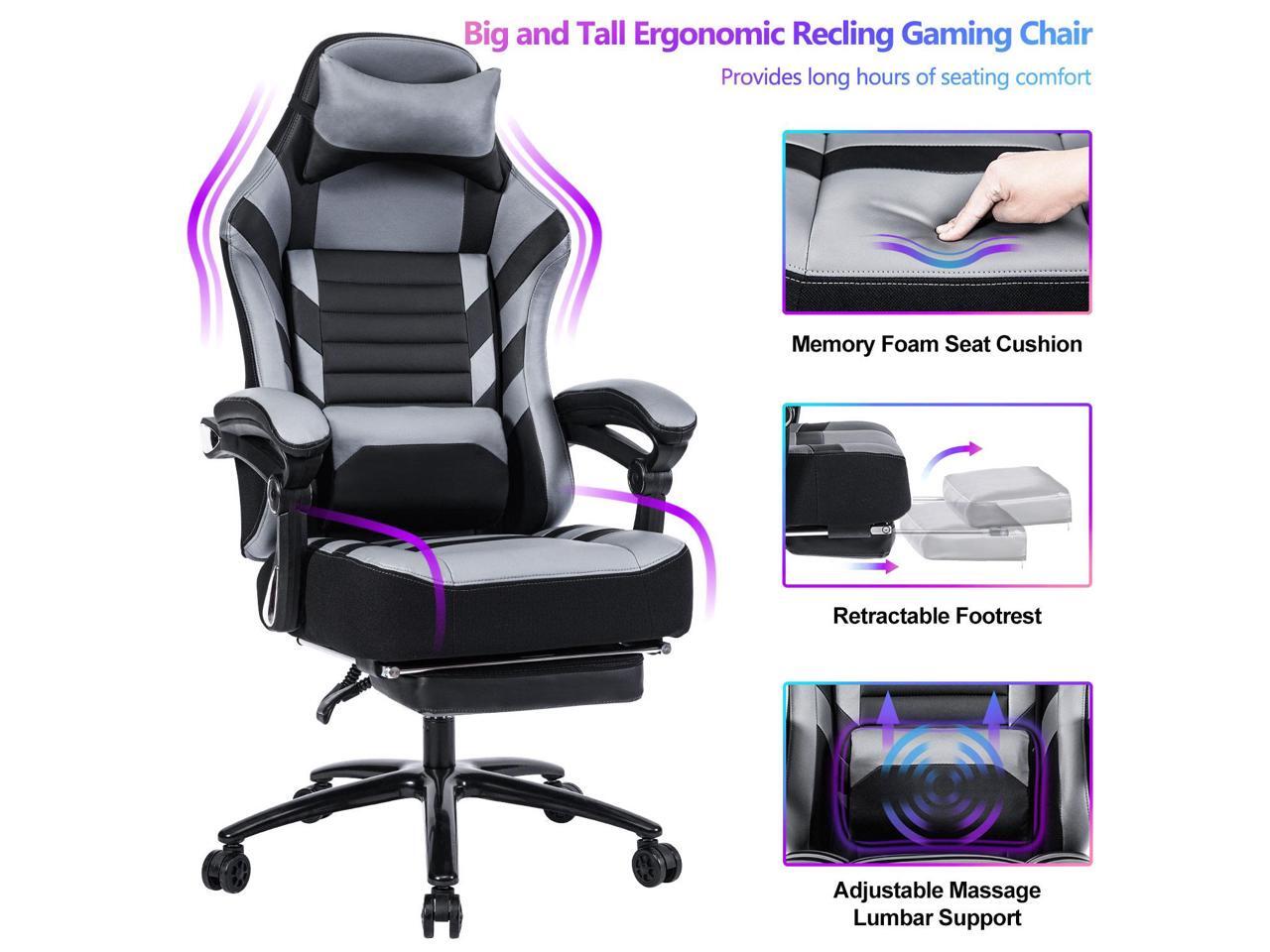 KILLABEE Big and Tall 400lb Massage Memory Foam Gaming Chair Adjustable Tilt, Back Angle and