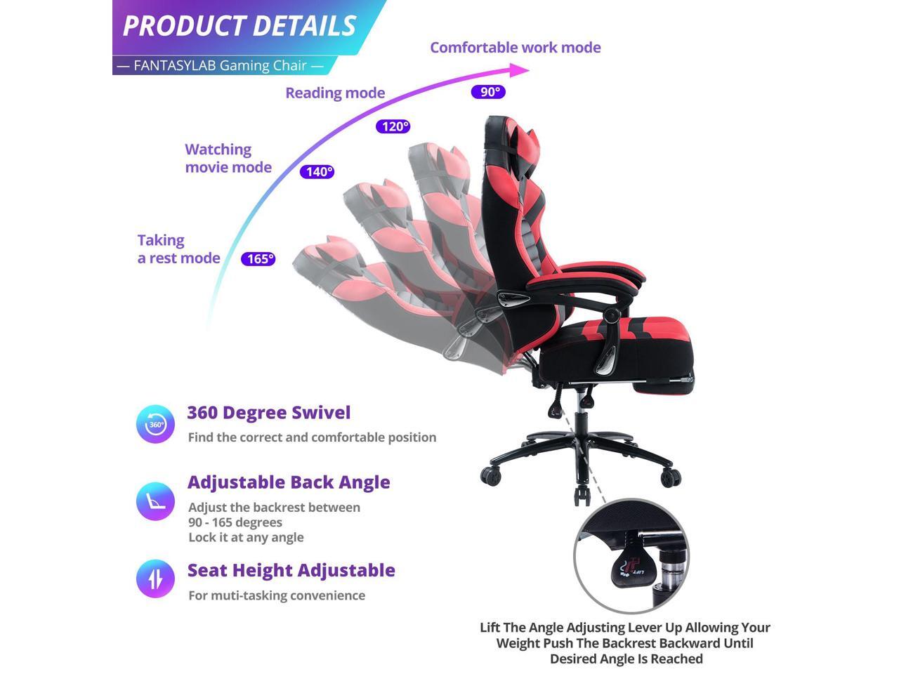 KILLABEE Big and Tall 400lb Massage Memory Foam Gaming Chair Adjustable Tilt, Back Angle and