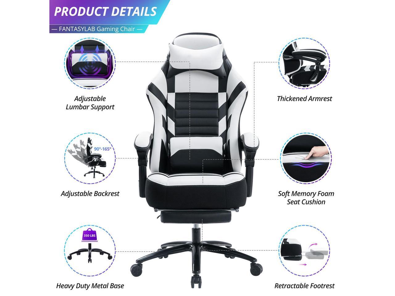 KILLABEE Big and Tall 400lb Massage Memory Foam Gaming Chair Adjustable Tilt, Back Angle and