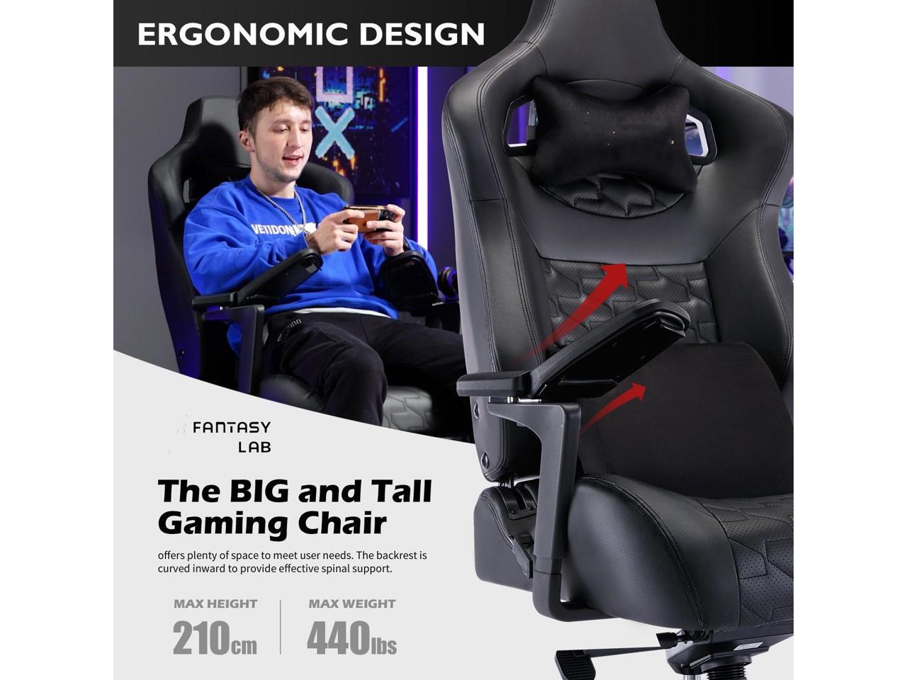 Fantasylab Big and Tall Gaming Chair Gaming Chair 440lb with 3D Flipup