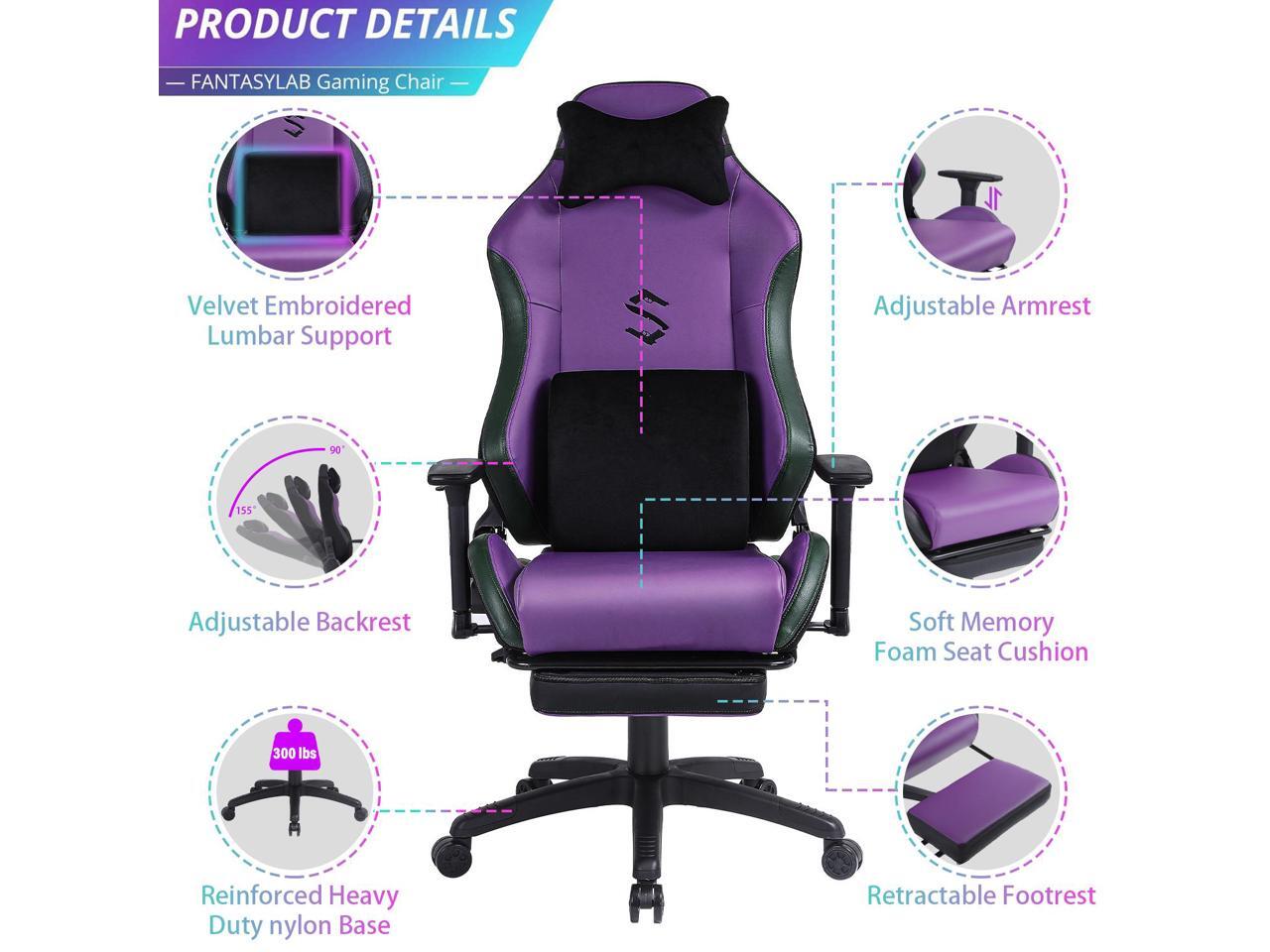 FANTASYLAB Memory Foam Gaming Chair Office Chair 300lbs with Velvet Lumbar Support,Racing Style