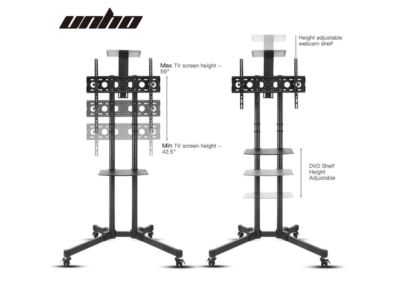 UNHO Mobile TV Stand with Wheels Height Adjustable TV Floor Mount Stand