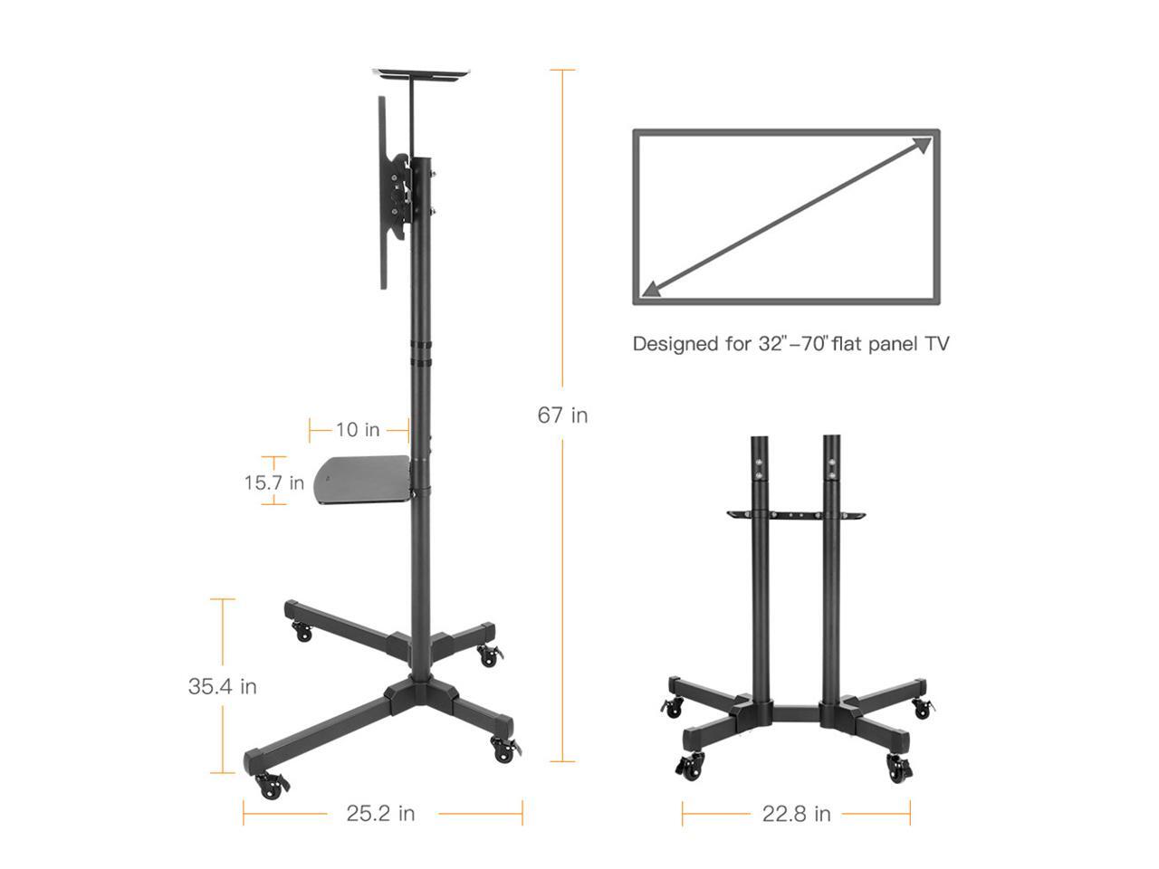 UNHO Mobile TV Stand with Wheels Height Adjustable TV Floor Mount Stand