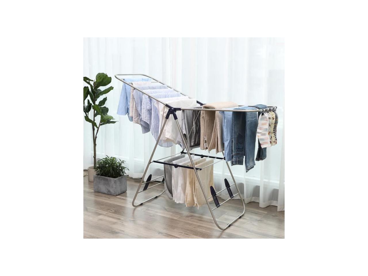 Cheflaud Clothes Drying Rack With Bonus Sock Clips Stainless Steel Gullwing Space Saving 