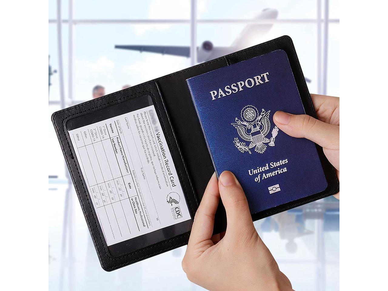 Leather PU Passport Holder with Vaccine Card Slot Passport Cover for Women Men Dark Blue Passport and Vaccine Card Holder Combo 