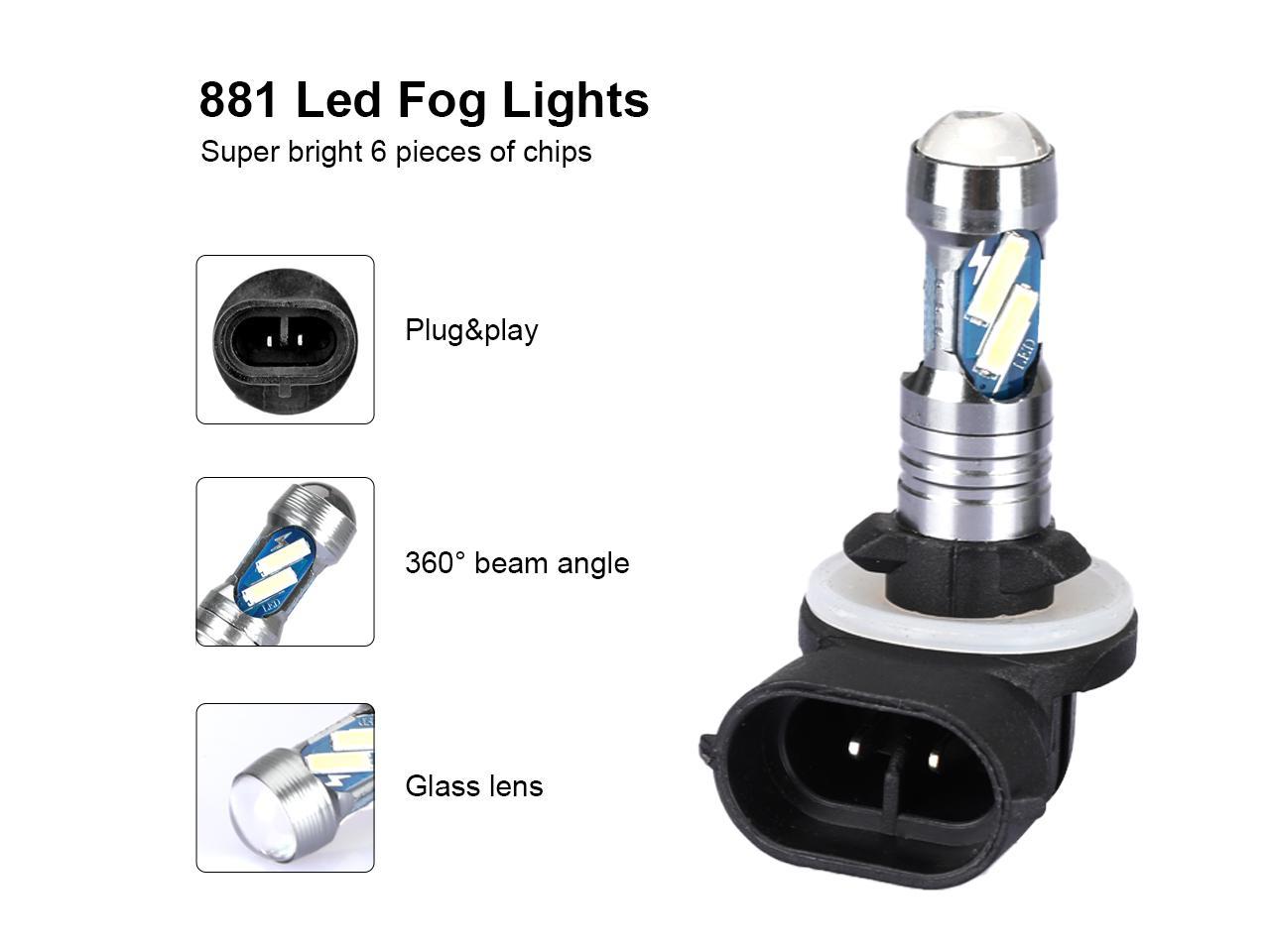 881 LED Fog Light Bulbs, 7500K White, 3030 Dual Chip, 360-degree ...