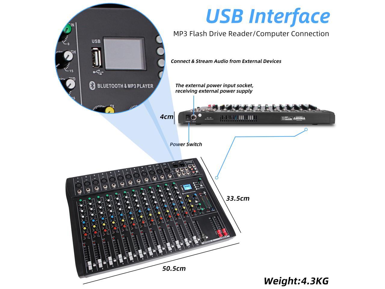 Depusheng DT12 Professional Audio Mixer 12 Channel DJ Interface mixer