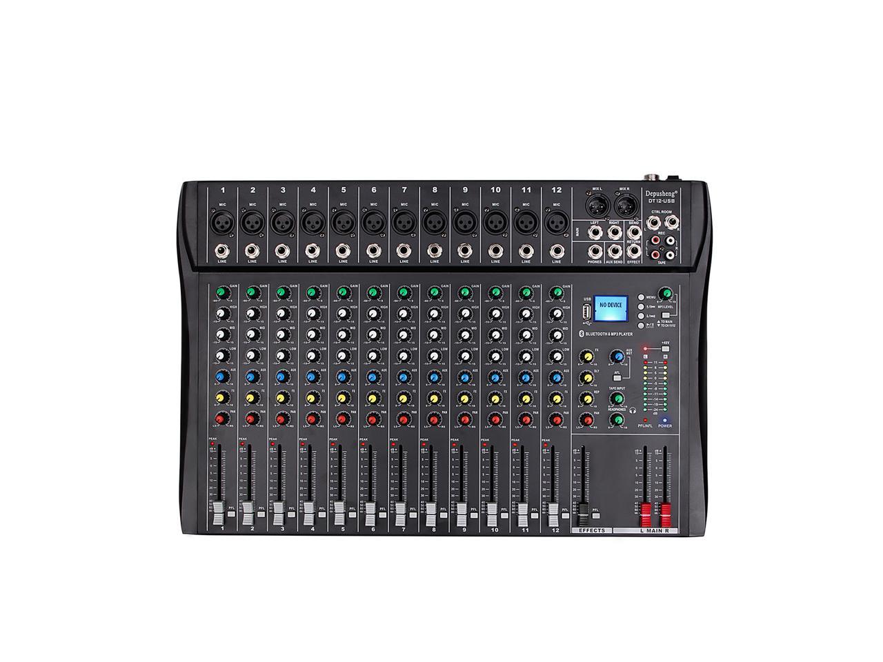 Depusheng Dt12 Studio Audio Mixer 12 Channel Dj Interface Usb Drive For Computer Recording Input Xlr Microphone Jack 48v Power Rca Input Output For Professional Newegg Com