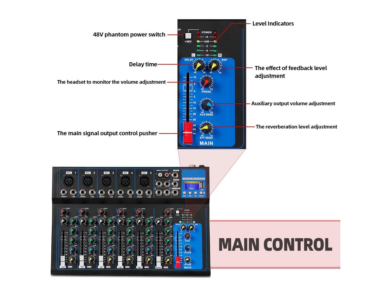 Depusheng HT7 Audio Mixer Portable Bluetooth USB DJ Sound Mixing