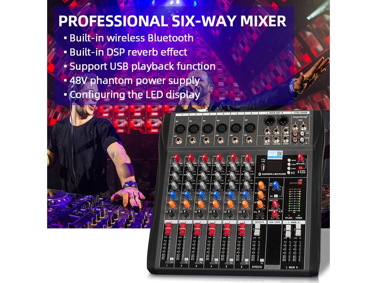 DEPUSHENG DX6 Audio Mixer 6 Channels Mixing Console with XLR Connect