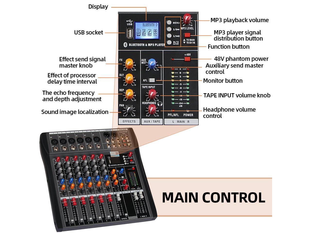 DEPUSHENG DX6 Audio Mixer 6 Channels Mixing Console with XLR Connect ...