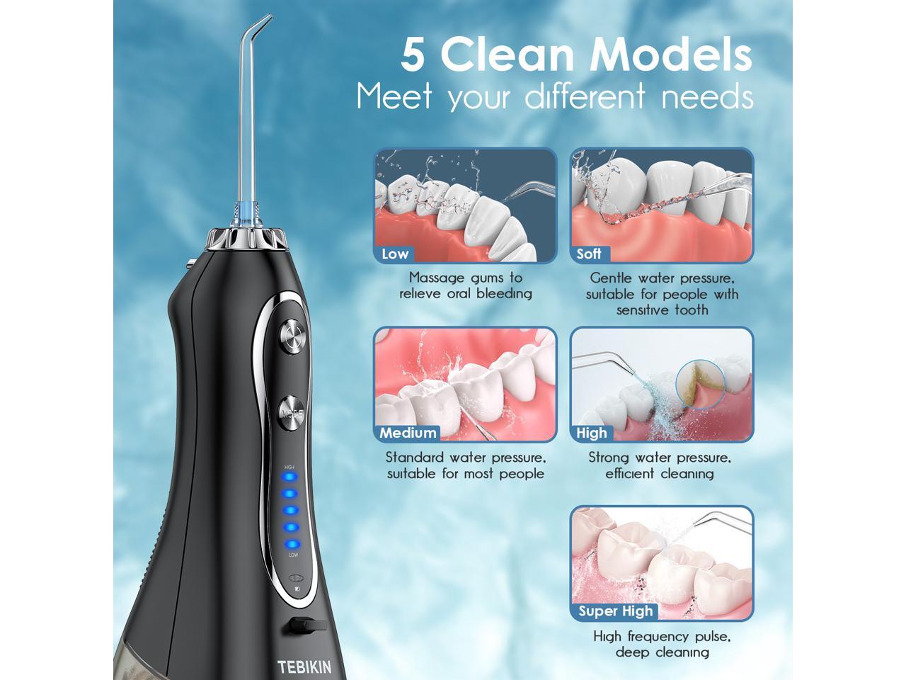 Water Flosser Cordless Professional, TEBIKIN 300ML Portable Dental Oral