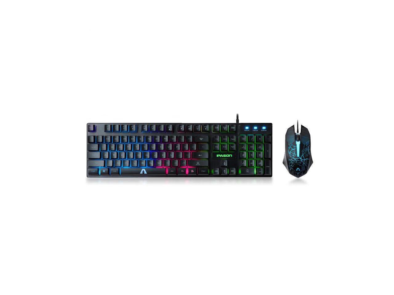 Ipason gaming keyboard and mouse combo wired color changing led backlit