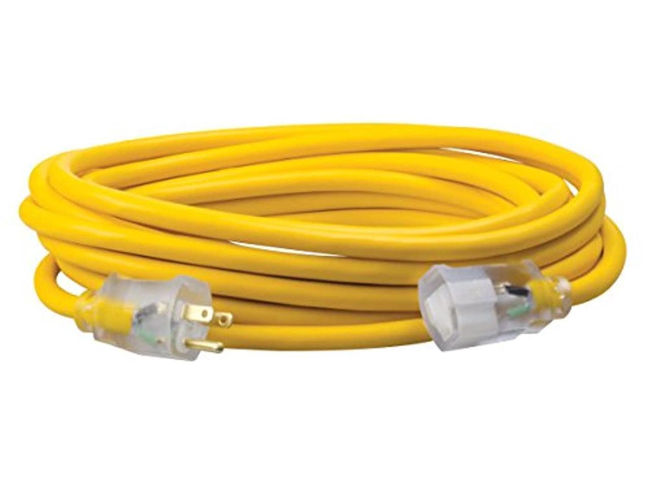 southwire 01687 25-foot 12/3 made in america insulated outdoor extension  cord with lighted end, 3-prong, yellow