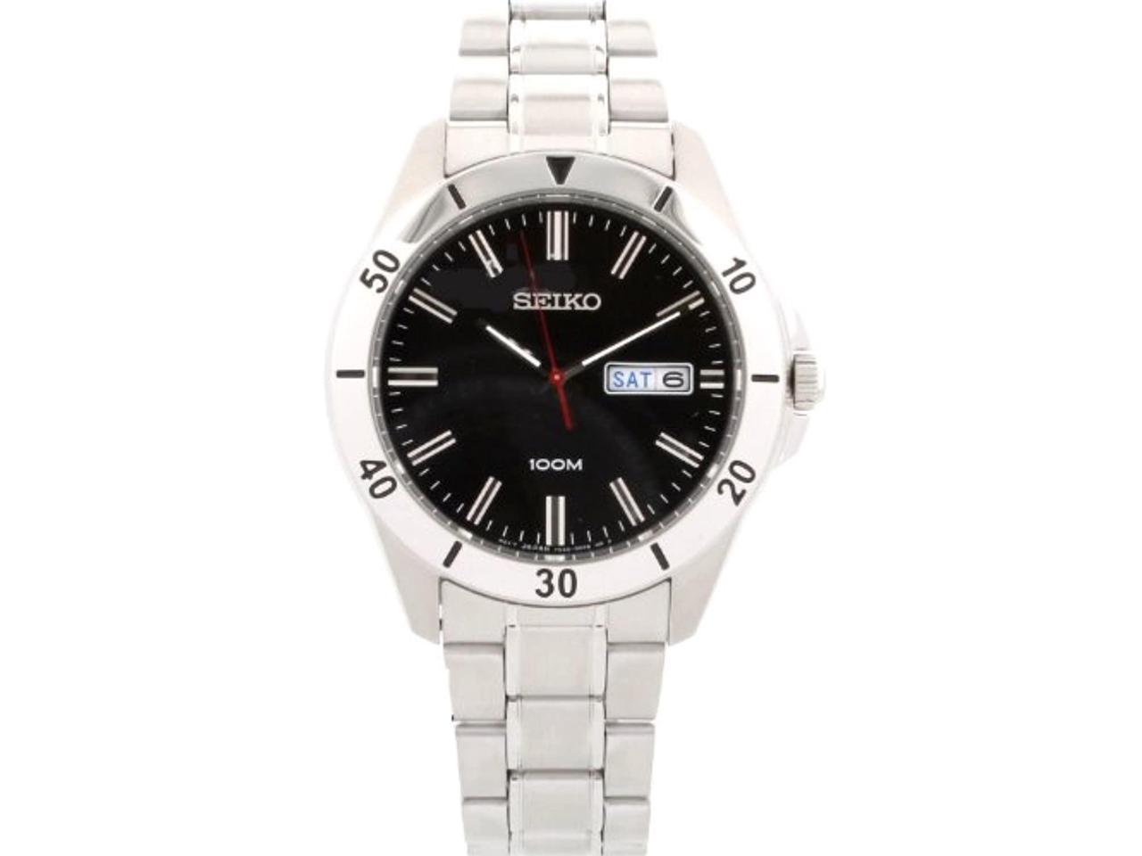 seiko men's black dial silver toned stainless steel watch sgga75 -  
