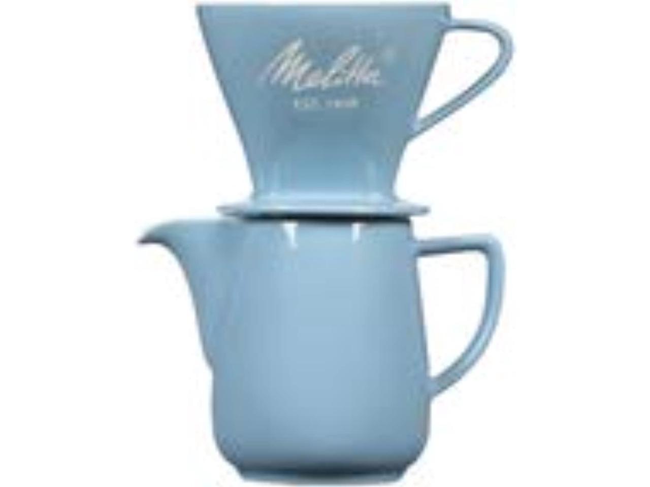 Carafe Set of 80 Cone Filters Porcelain Blue Melitta Porcelain Pour-Over Carafe Set with Cone Brewer and 20 oz