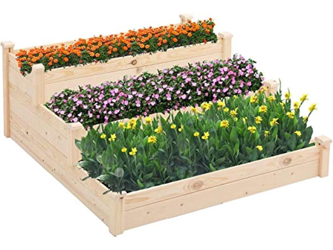 Solaura Outdoor 8 ft Wooden Planting Garden Bed Elevated Planter Box Kit Grow Vegetable/Flower/Herb Gardening Natural 