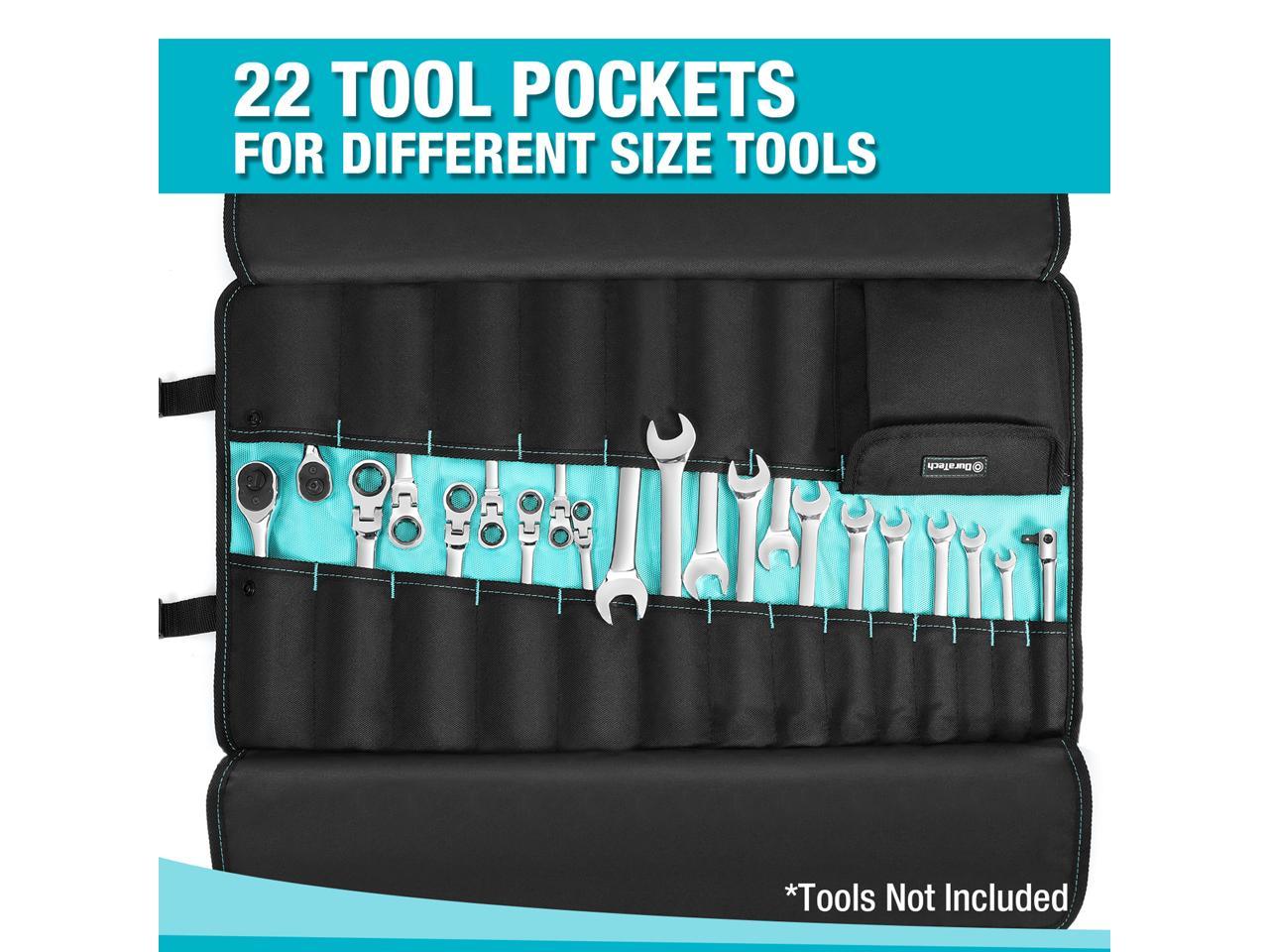 22 Pockets DURATECH Tool Pouch / Wrench Organizer without Tools Premium Waterproof Oxford Cloth Made Tool Roll Bag for Electrician Carpenter Mechanics 24.4” x 14.2” 