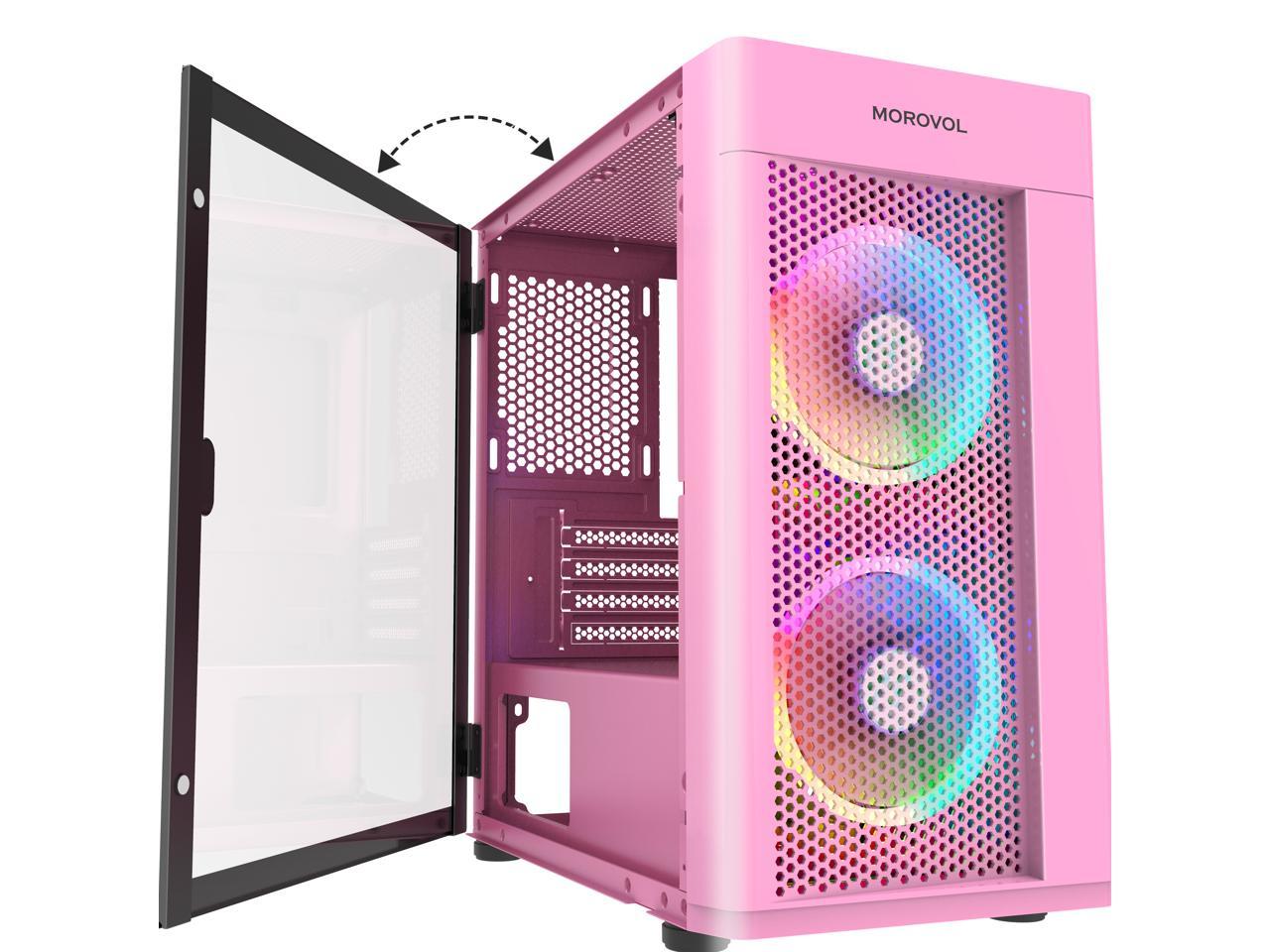 MOROVOL ATX PC Gaming Case with 4pcs RGB Fans Airflow Mid-Tower with Diamond-Shaped Mesh Front & Tempered Glass Side Panel Computer Chassis 621-N4 