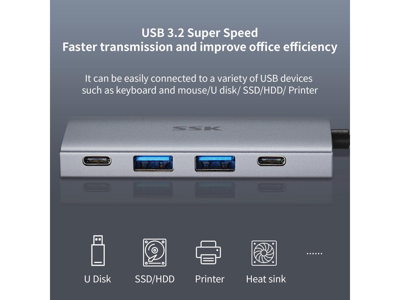 SSK USB C 10Gbps Hub, 4-in-1 SuperSpeed USB 10Gbps Type C Multiport ...