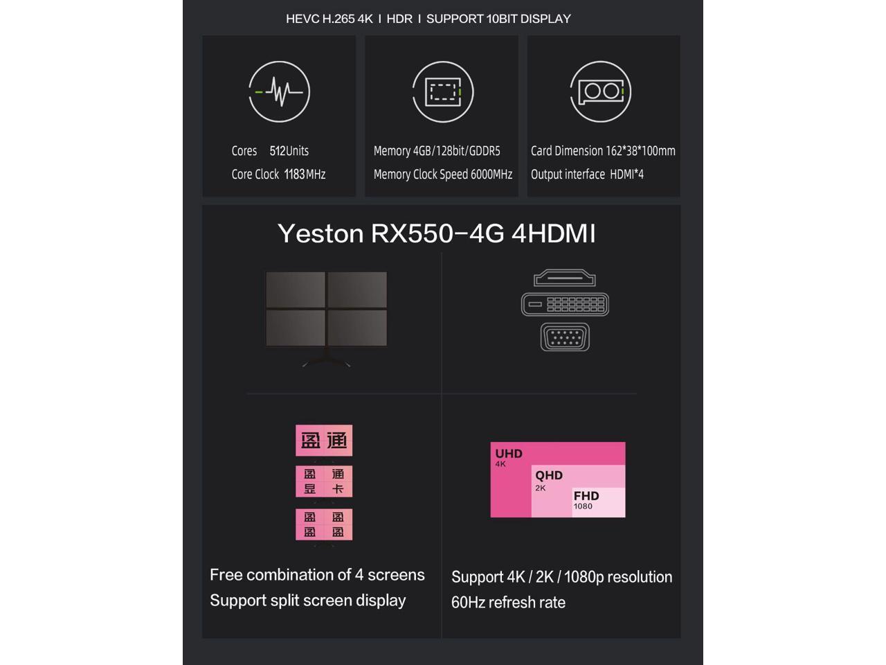 Yeston Radeon RX 550 4GB GDDR5 1183MHz 512processors PCIExpress 3.0