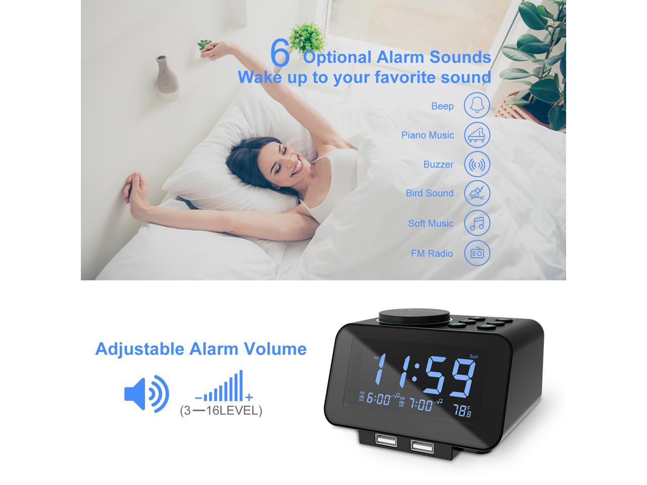 USCCE Digital Alarm Clock Radio - 0-100% Dimmer, Dual Alarm with
