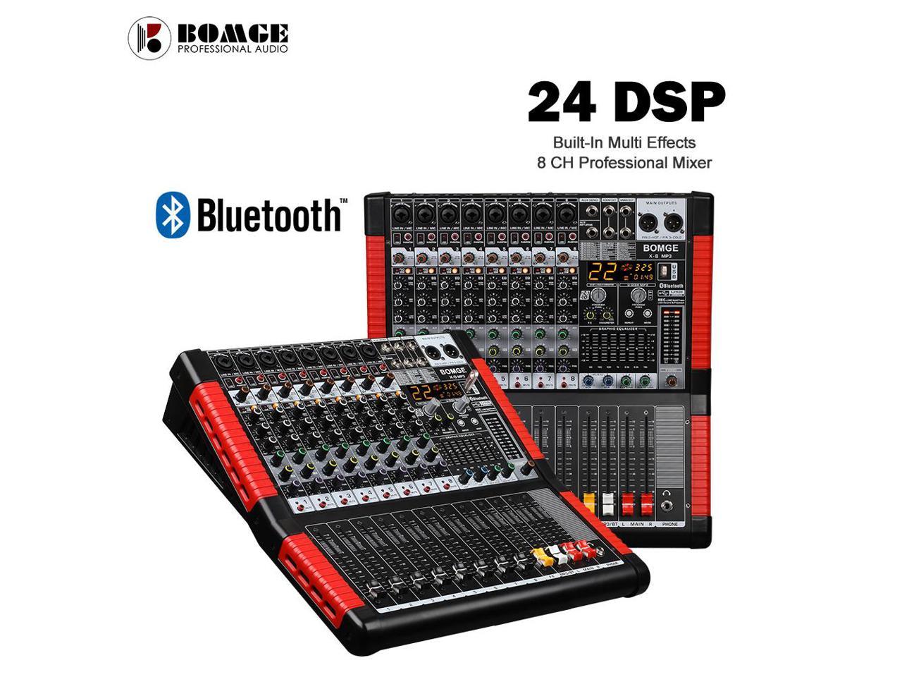 BOMGE X-8 Professional 8 Channel Audio Mixer Sound Board Mixing Console 8  Mic/Line Input Interface USB/MP3/Bluetooth Input 48V Phantom Power 24 FX  DSP For PC, Studio Recording, Live Performance - Newegg.com