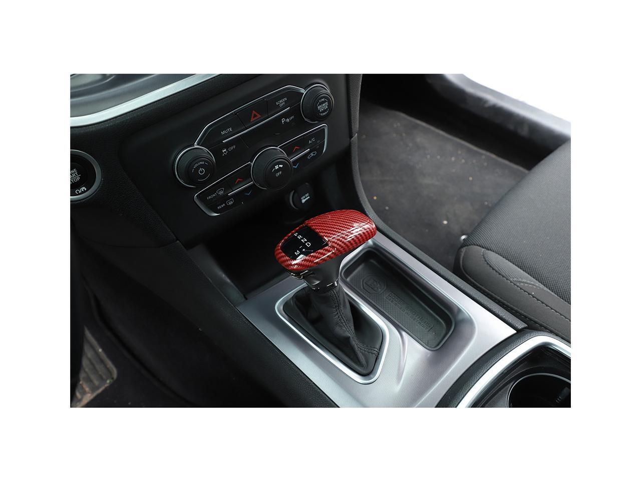 Red Carbon Fiber ABS Gear Shift Knob Decorative Cover Trim Fit for Dodge Challenger Charger 2015