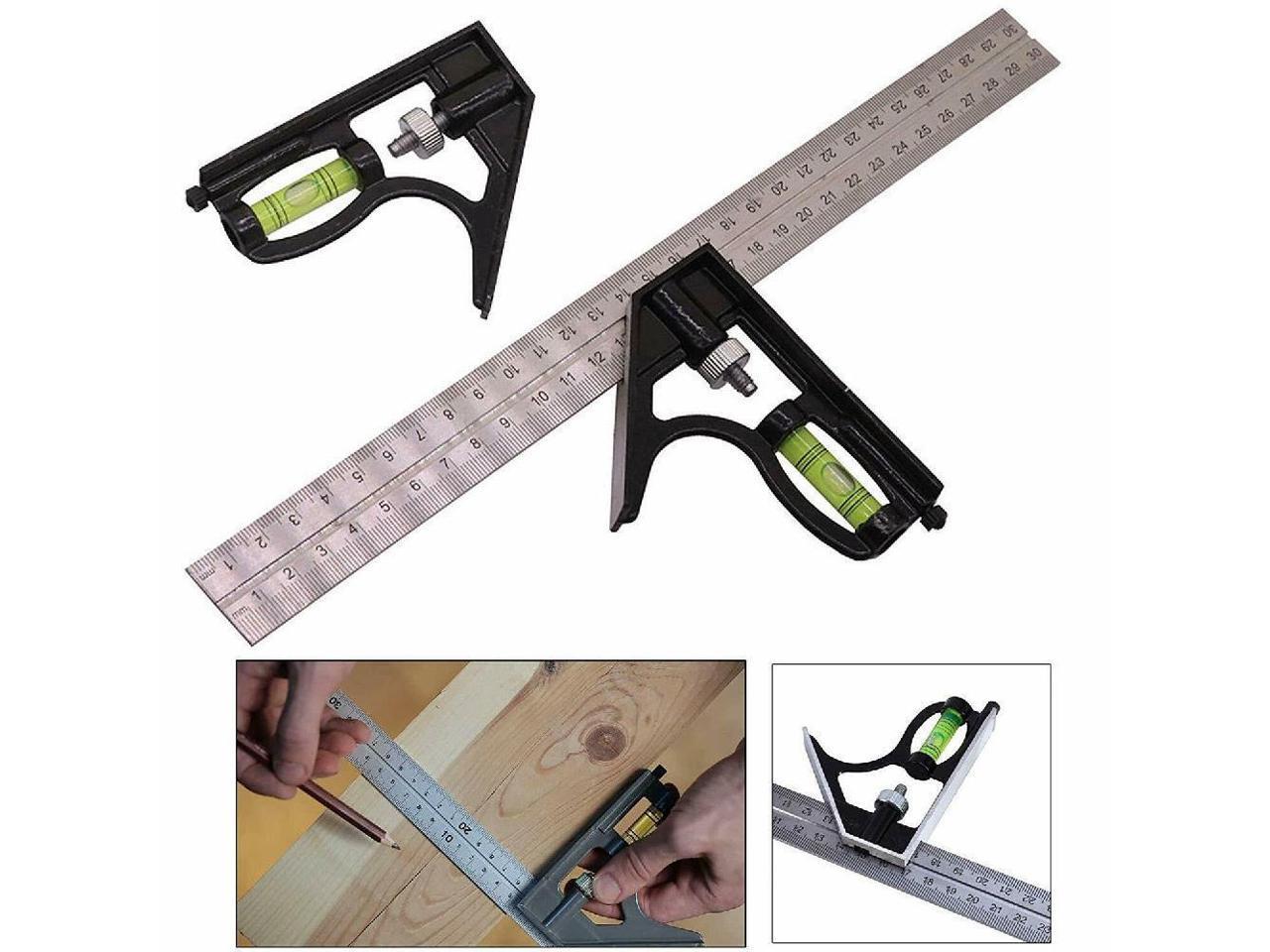Adjustable Square Combination Set Right Angle 12" Ruler Kit with spirit level 