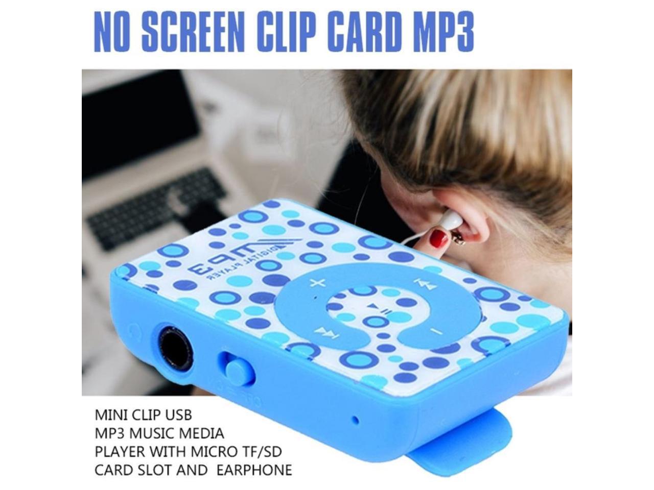 Otsffssent Amufi Mini Clip Métal USB MP3 Musique Media Player avec 8 Go Micro SD Tf-blue 