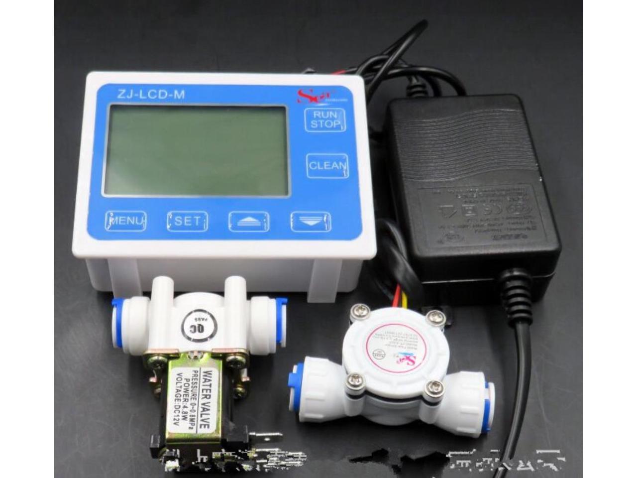 G1" Water Flow Control LCD Display+Flow Sensor Power Adapter Solenoid valve 