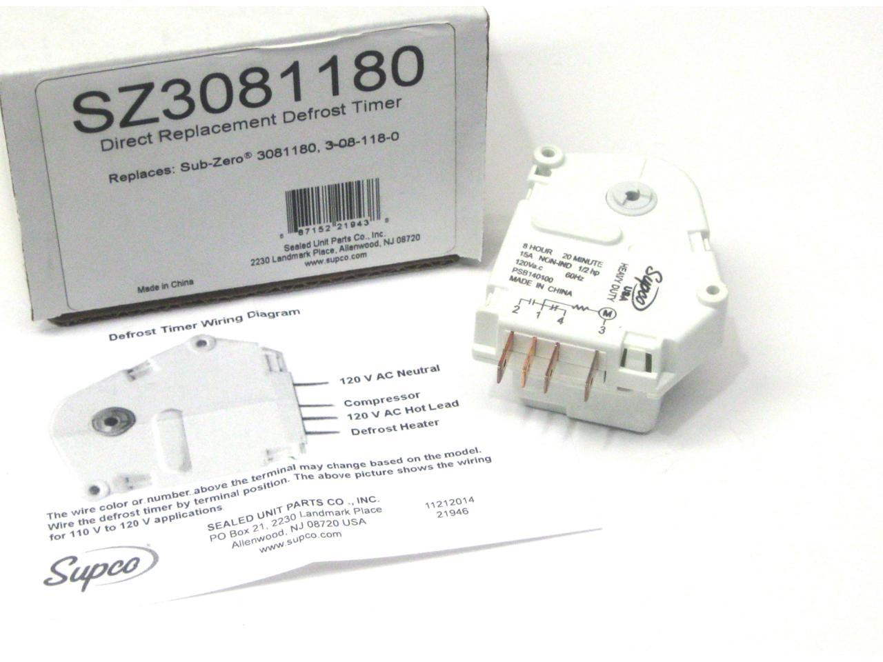 Supco SZ3081180 Refrigerator Defrost Timer Replaces Sub-Zero 3081180 ...