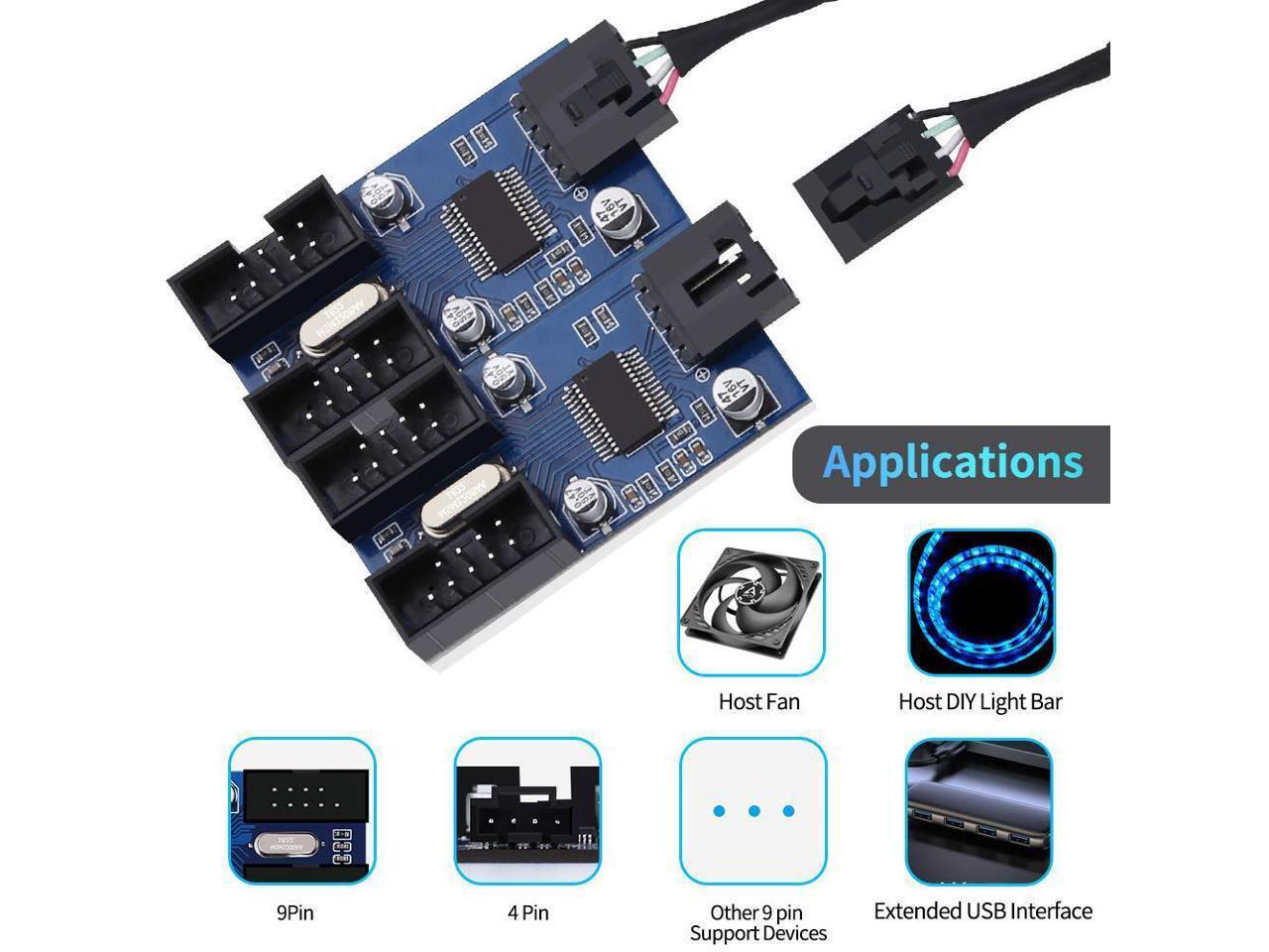 4 in 1 Internal USB Splitter Cable, Electop 9 pin USB Header Male 1 to