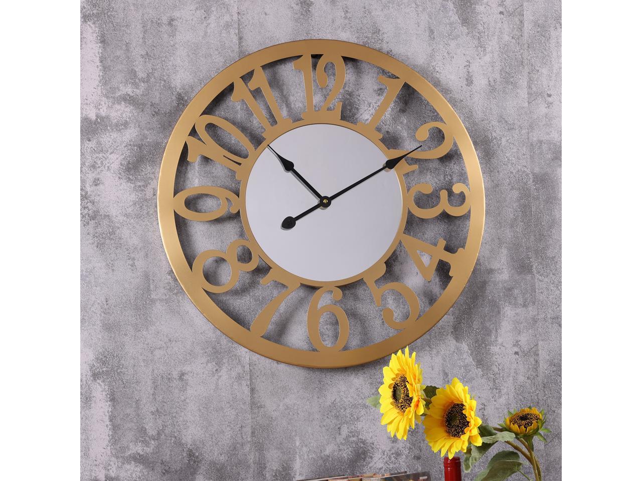 24 inch Mirrored Wall Clocks for Living Room Decor Modern Oversized