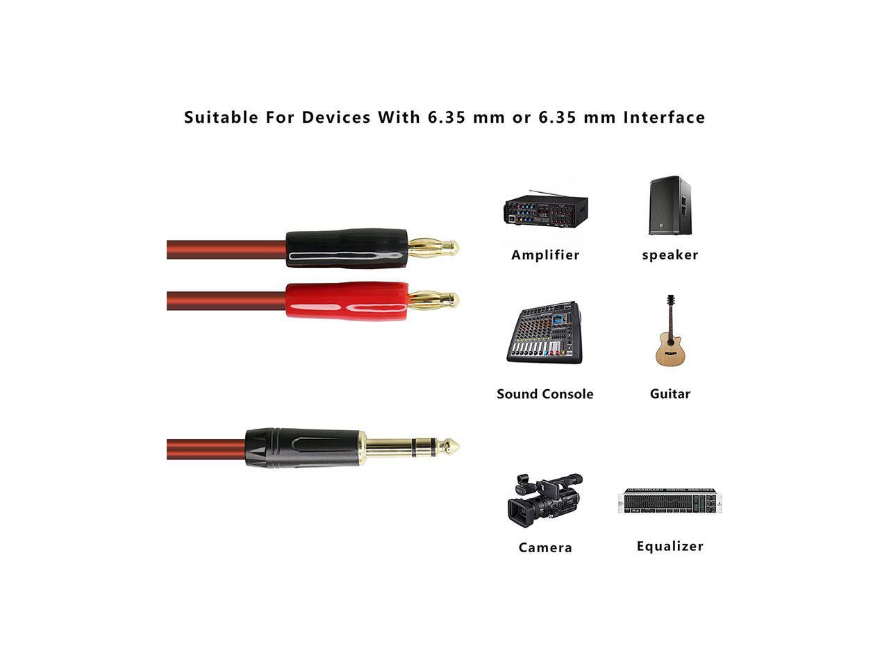 6.35mm 1/4 TRS to Banana Plug Speaker Cable, 6.35mm 3 Pole Speaker