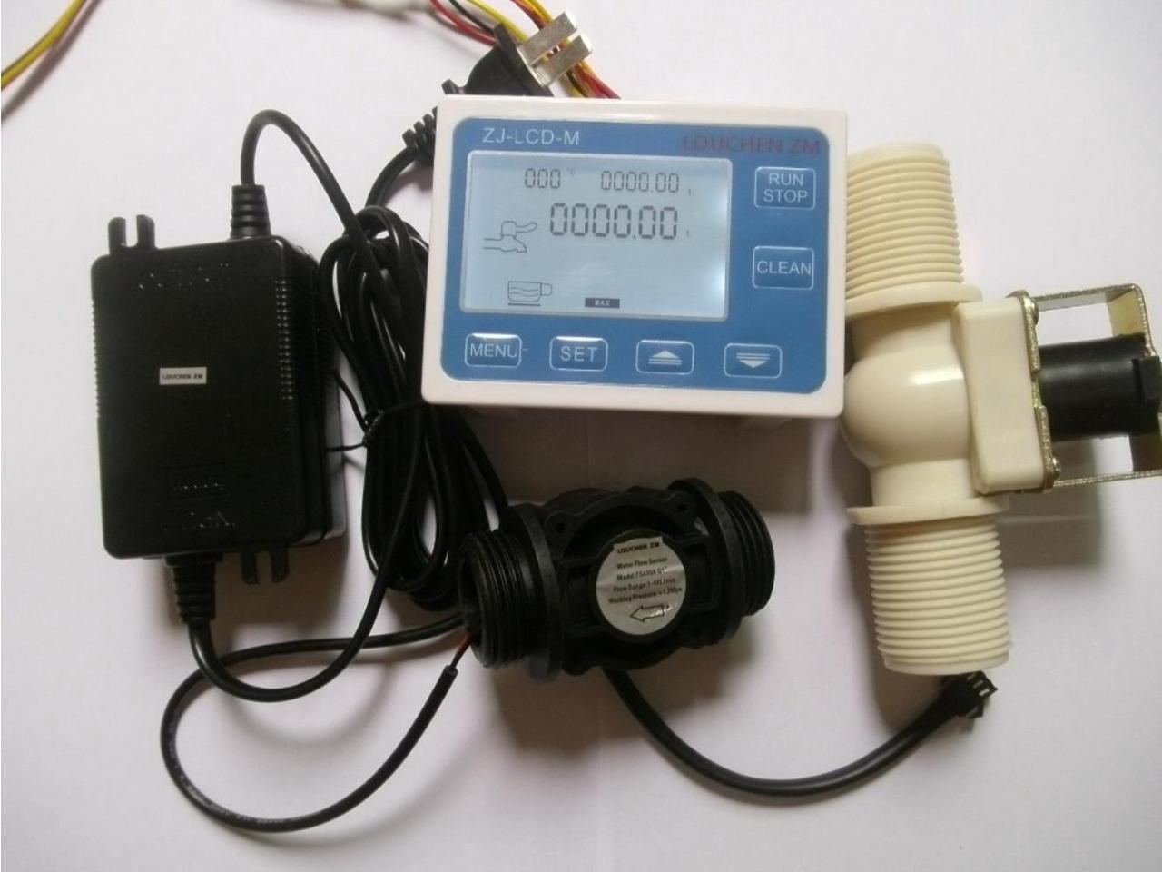 Power Adapter G3/4" Water Flow Control LCD Display+Flow Sensor Solenoid valve 