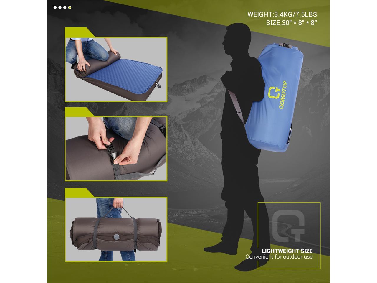 Portable Roll-Up Sleeping Pad and Floor Guest Bed /52 Single 7.5 lbs/Double 13.6 lbs Delivered within 4-5 working days Single 4 Inches Thick PU Foam QOMOTOP Single/Double Self-Inflating Camping Mattress Double 80 × 28