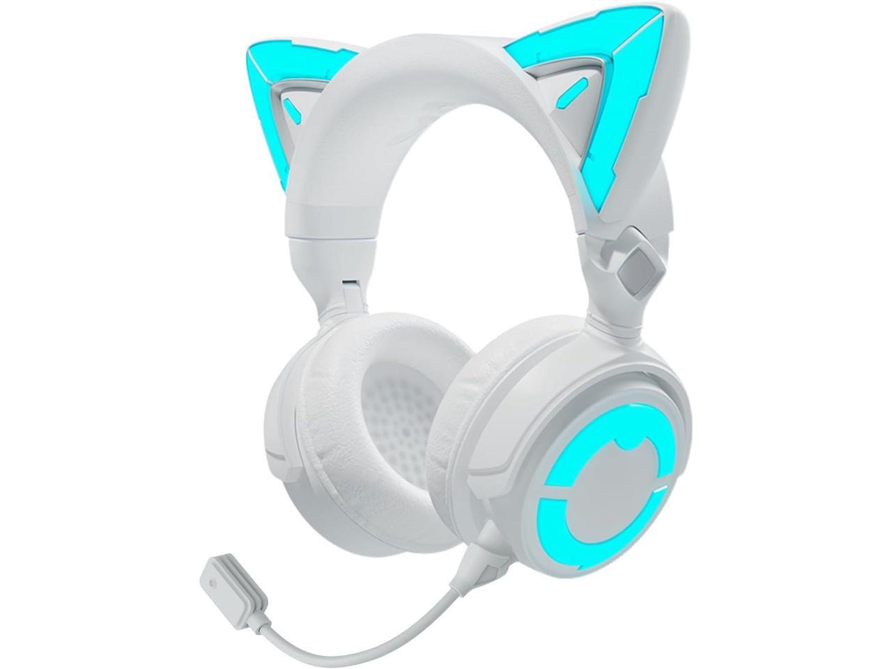 YOWU RGB Cat Ear Headphone 4, Upgraded Wireless & Wired Gaming Headset