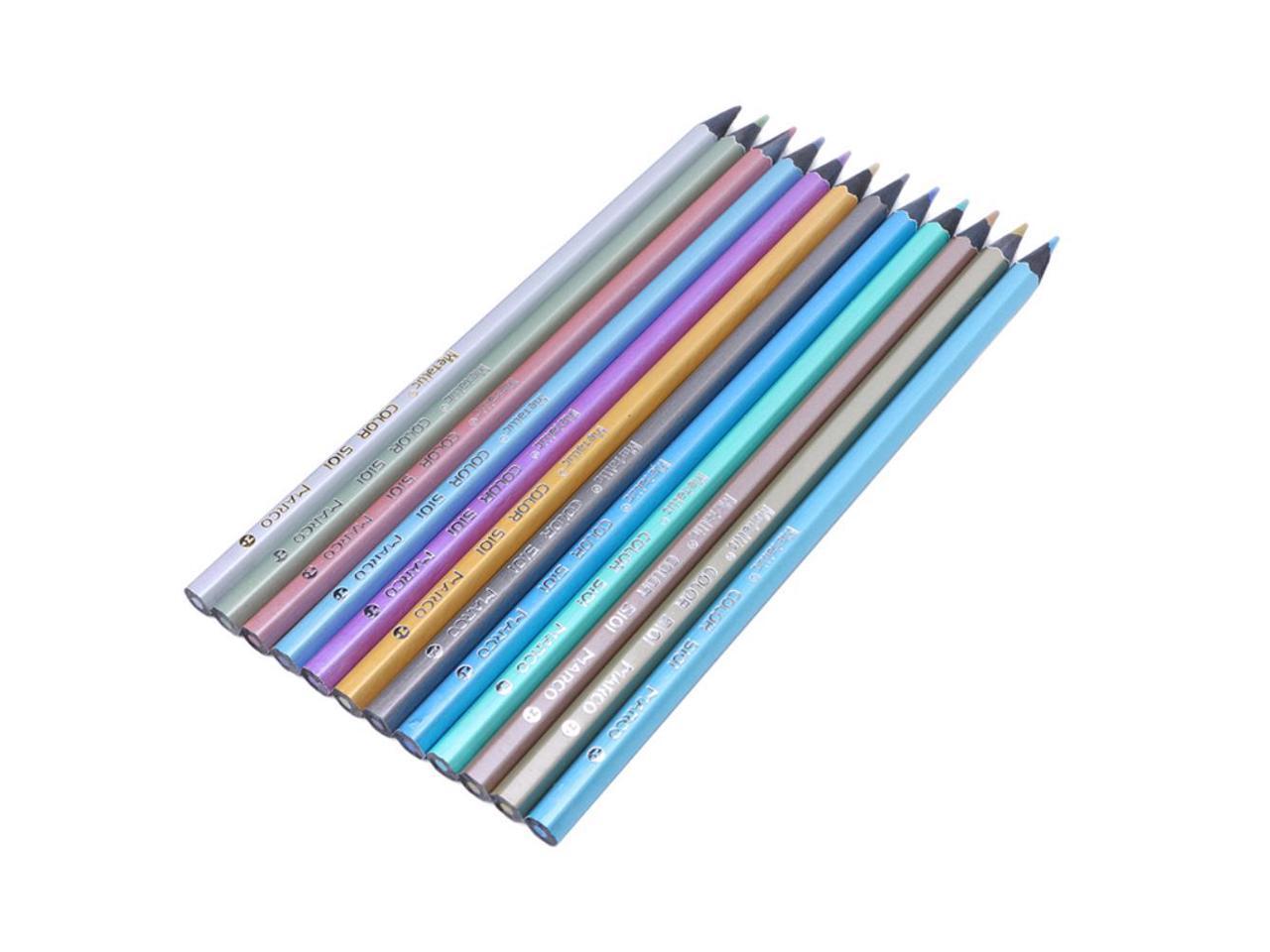 XISAOK 12 Metallic Colored Pencil Non-Toxic for Drawing Sketching Set Stationery