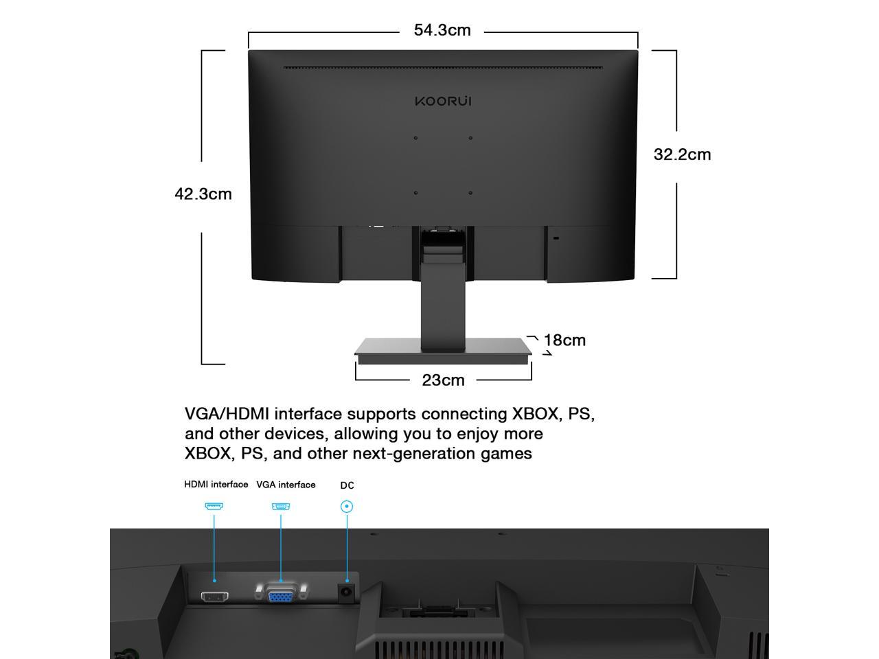 KOORUI 24 Zoll Monitor Full-HD 75 Hz 5ms 1920 x 1080, HDMI, VGA, Neigbar, VESA 75x75 Eye Comfort IPS-Panel Schwarz sRGB 99% Farbumfangs,