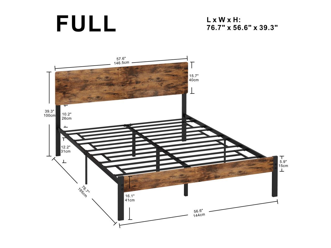 LIKIMIO Full Bed Frame with Headboard, Strong Steel Slat Support, Tool ...