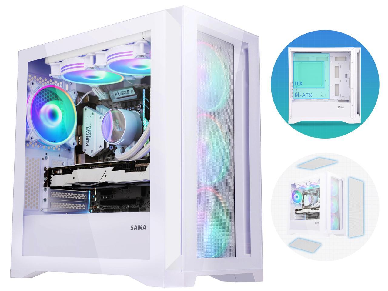 SAMA M-ATX/Itx Full White Computer Case Tempered Glass Panel with 4 x ...