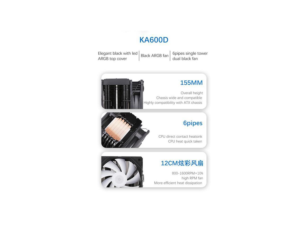 SAMA KA600D ARGB CPU Air Cooler 150MM Fan with 6 Copper Heat Pipes Air