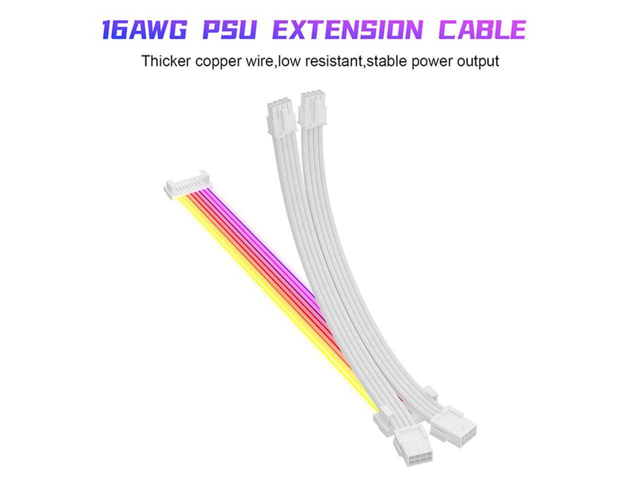 SAMA 2 pcs 8 Pin RGB CPU Extension Cable For PC Case PSU Power Extension Cable Kit White