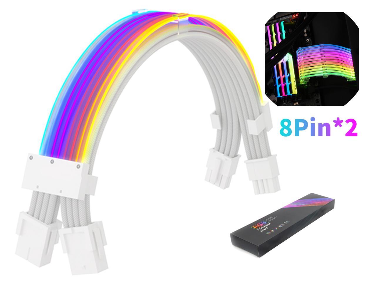SAMA 2 pcs 8 Pin RGB CPU Extension Cable For PC Case PSU Power Extension Cable Kit White