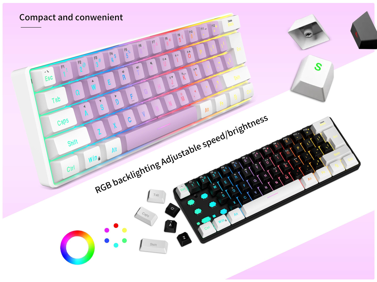 SAMA G91-3 Portable 60% Ultra-Compact Gaming Keyboard, LED Backlit ...