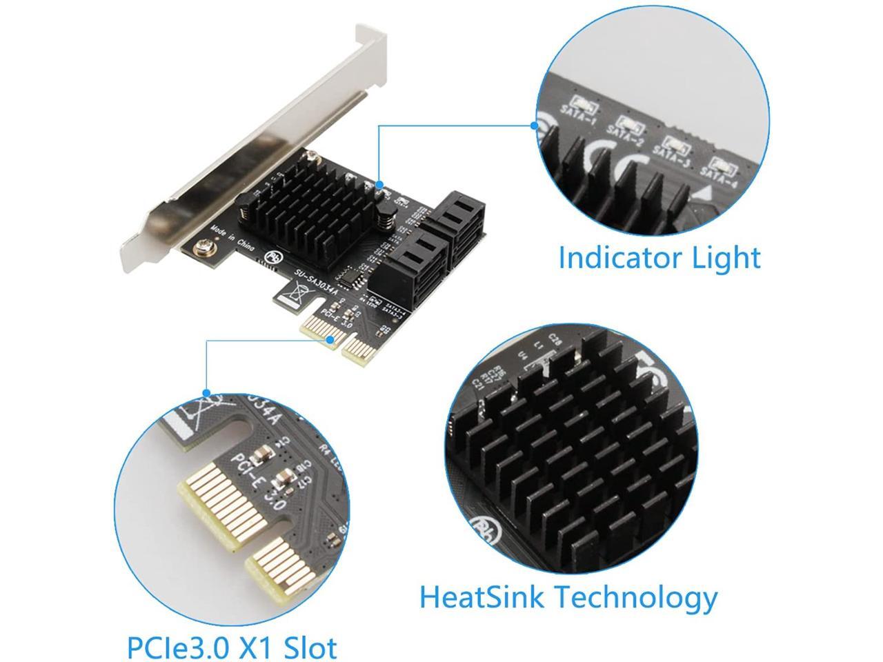 SATA Card 4 Port with 4 SATA Cables, 6 Gbps SATA 3.0 Controller PCIE ...
