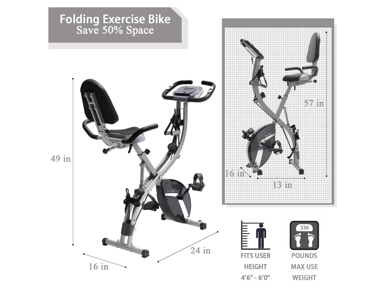 5-In-1 Folding Indoor Cycling Exercise Bike Magnetic Upright Workout Bike with Arm Exercise Resistance Bands and Ankle Strap for Home Gym PLENY Foldable Exercise Stationary Bike Workout